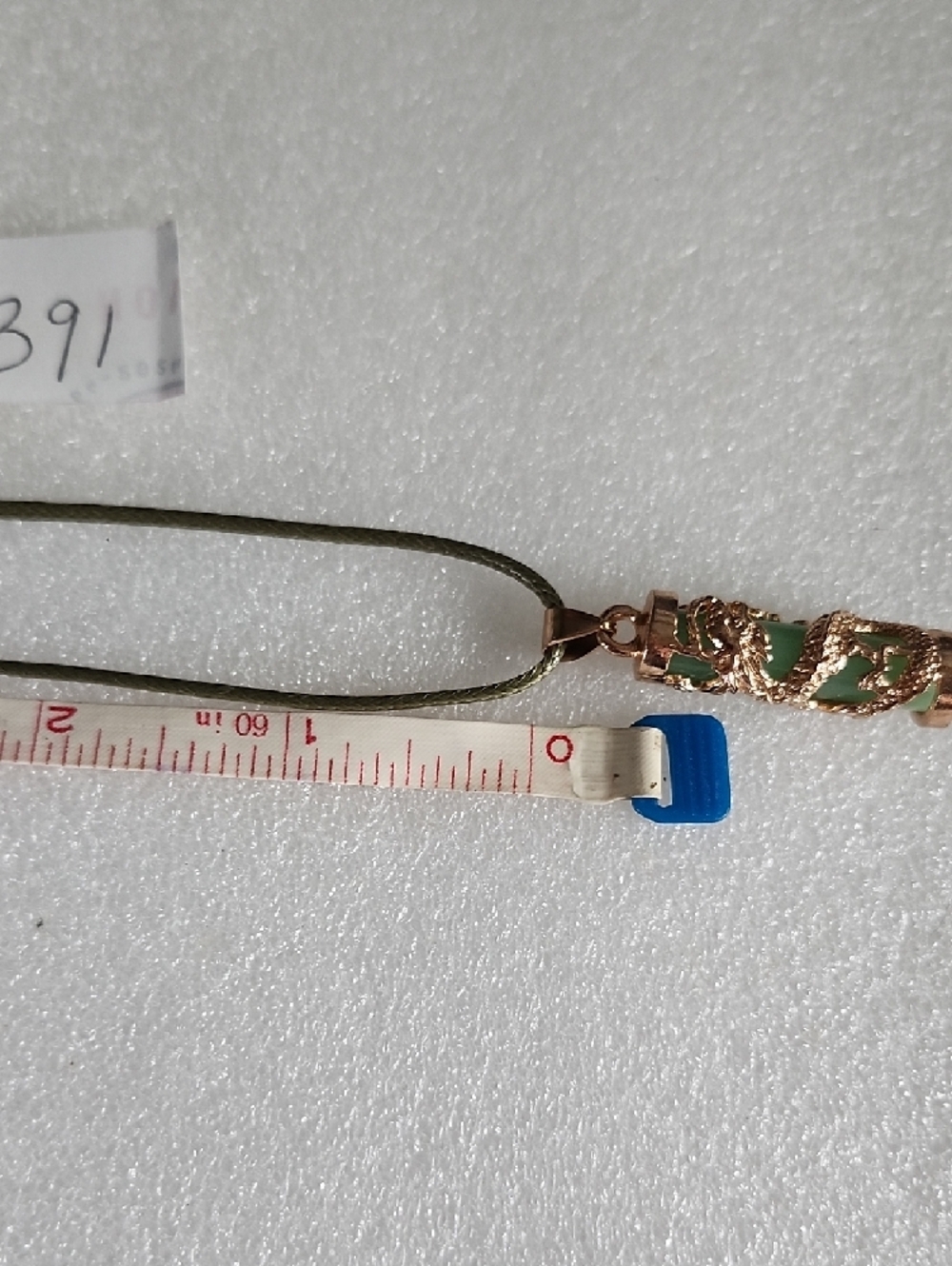 Hand Crafted Gold Dragon Pendant Necklace with Green Stone - Picture 3 of 6